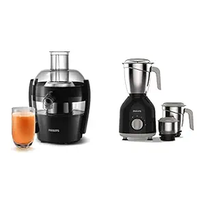 Philips Viva Collection HR1832/00 1.5-Litre 500-Watt Juicer (Ink Black) and HL7756/00 Mixer Grinder, 750W, 3 Jars (Black)