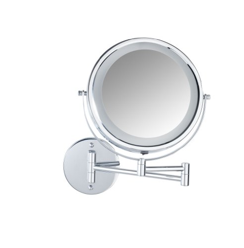 WENKO 3656530100 Power-Loc LED Wandspiegel Lumi – Befestigen ohne bohren, Spiegelfläche ø 17.5cm, 500% Vergrößerung, Stahl, 25.5 x 32 x 4-35 cm, Chrom - 4