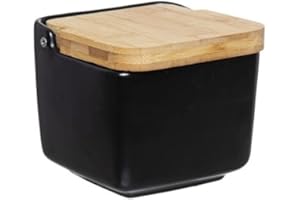 D,casa Salero Cocina Ceramica con Tapa Madera para Cocina Factory - Negro - 700 ml