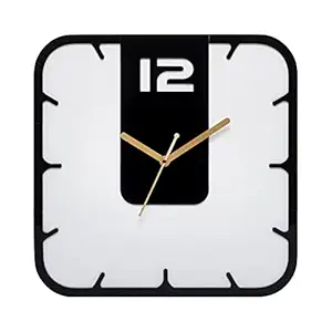 Milto 3D Acrylic Antique Large Decorative Designer Wall Clocks for Office, Living Room, Bed Room, Living Room, Kids Room, Home, Kitchen (Square ( White & Black ))