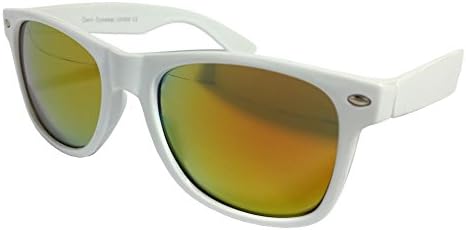 Mens Womens Wayfarer Sunglasses Classic White Frame and Orange Mirror Lens 80's Retro Geek 100% UV400