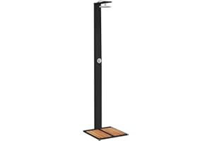 vidaXL Douche d'Extérieur, Meuble de Jardin avec Poignée Rotative, Douche de Piscine Patio Arrière-Cour, Noir Résine Tressée Bois Acacia