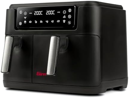 Girmi FG26 Ecofrit Bis Friggitrice ad Aria, 2400 W, 9 Litri, Contenitori antiaderenti, Display Digitale, BPA/PFOA Safe, 2 Zone di Cottura Separate, Ricettario incluso, Nero
