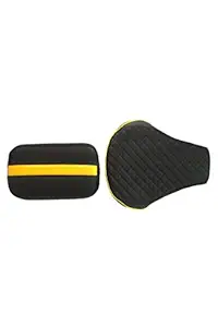 Elegant Faux Leather Custom Fit Bike Seat Cover for Royal Enfield Meteor (Cameo Black and Yellow)