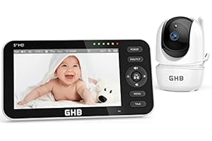GHB Kamera wideo Babyphone 5", 720P, HD, 4000 mAh, 350°, uchwyt na 4 kamery, czujnik temperatury VOX, noktowizor