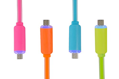 Premium Micro USB Kabel bunt: Automatische Abschaltung. Ladekabel / Datenkabel mit LED. 2A-fähig. A-Stecker auf Micro-B-Stecker. High Speed USB 2.0 Flachkabel für z.B. Samsung Galaxy S5 S6 Edge Tab 4 in blau - 3
