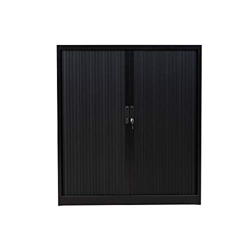 Certeo Rollladenschrank | 3 OH | HxBxT 135 x 120 x 46 cm | Schwarz | Jalousieschrank Aktenschrank Büroschrank Universalschrank Querrollladenschrank