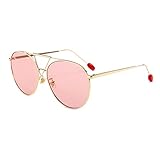 Altura de la lente: 60 mm Siwen Nuevo Tamaño Más Grande Gafas de Sol de Color Rosa Redondo Doble Bridges Gafas de Sol Gafas de Sol Señoras Clear Red Lens Shades Uv400,Rosado