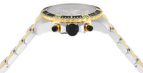 INVICTA Pro Diver Men's Quartz Watch with Black Dial Chronograph Display and Two Tone Stainless Steel Gold Plated Bracelet - 22418