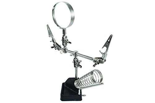 Tercera mano con soporte para soldador, 2 y lupa con pinzas regulables