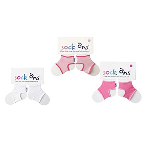 Sock Ons - 0-6 Months - ** 3 Pack ** (1 x White,1 x Fuchsia & 1 x Baby Pink) Three Sock Ons Baby Sock Keepers : Amazing Value Pack