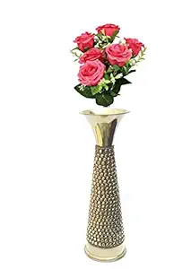 Brass World Hand Crafted || Metal Brass || Flower Vase with Beads for Home Decoration || (12 Inch, Gold) (Pack of 1)