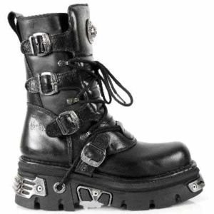 Price comparison product image NEWROCK 373 S4 Metallic Boots Black Leather Goth Biker Emo Fashion (UK Mens 14 / EU 48)
