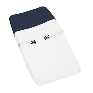White and Navy Modern Hotel Baby Changing Pad Cover by Sweet Jojo Designs