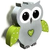 Bouton de meuble chouette gris et vert pomme en bois peint