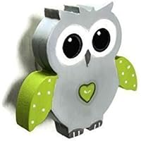 Bouton de meuble chouette gris et vert pomme en bois peint