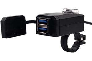 Dasing Waterproof Motorcycle Handlebar Charger Socket 3.0 Dual USB Charger Adapter with Switch 12V-24V ATV Motorcycle Phone Charger