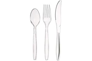 AANGEL ENTERPRISE Pack of 150 Premium Quality Reusable Clear Cutlery Set (50 Fork, 50 Knives, and 50 Spoons) Strong and Durable | Hand Washable & Reusable Storng Cutlery Set for All Household Party
