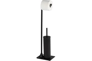 ‎WENKO WENKO Stojący zestaw do WC, stojak na papier toaletowy i szczotkę toaletową, stal, 15 x 69 x 20 cm, czarny matowy