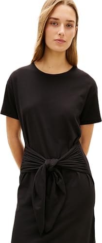 Tommy Hilfiger Donna Abito a T-Shirt Slub Knot Midi da Annodare, Nero (Black), L