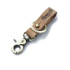 Trip Machine Company Leather Key Fob Raw with Antique Gold