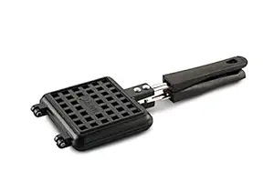 DEZEEN  Presents Marvy Non-Stick Waffle Maker Pan Press Plate Cooking Baking Tool with Long Handle, Low Power Consumption for Fuel Gas Stove (Black)