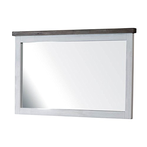 Spiegel Wandspiegel Garderobenspiegel Loft, Massivholz Holz Akazie massiv, Landhausstil Weiß / Braun, Breite 120 cm, Tiefe 5 cm, Höhe 75 cm
