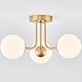 Mahganya Modern Semi Flush Mount Ceiling Light 3-Light,Globe White Glass Shade Semi Flush Mount Ceiling Light, Sputnik Chandeliers for Bedroom Hallway Dining Room Lighting Fixture