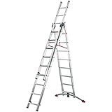 Hailo ProfiLOT.3 - Escalera industrial 3 tramos de aluminio con estabilizador curvo LOT-SYSTEM (3 x 9 peldaños)