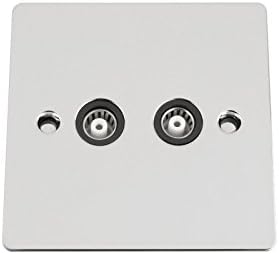 TV Coaxial Aerial Socket Double 2 Gang - Polished Chrome - Flat - Black Insert