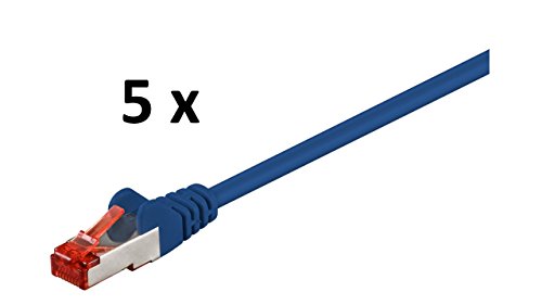 5 x CAT 6 Patchkabel, S/FTP (PiMF) (0,25m, blau 5 Stk)
