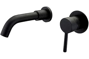 VALAZ Grifo Lavabo Negro Mate Empotrado | Grifo Lavabo Monomando, Mezclador Agua Fría y Caliente, Ahorro de Agua | Instalación Fácil | Latón, Inoxidable, Elegante, Redondo, Caño 15 cm, Serie Guadiana