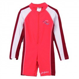 Girls Sun Busters Long Sleeve UV Swim Suit - One Piece Swimsuit, Ages 0 -10 Years (12 - 18 months, Peach / Nectarine)
