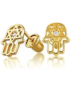 Hamsa Hand David Stern CZ 14K Gold Baby Screwback Bolzen