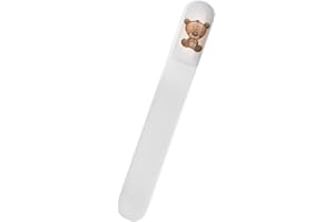 SCHWERTKRONE® Baby Nagelfeile aus böhmischem Kristallglas – sanfte Glasfeile für Neugeborene und Kleinkinder – beidseitig feinkörnig – 3D Gel Motiv Bär – hygienisch – made in EU