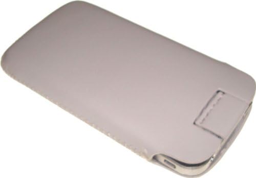 WHITE LEATHER LOOK SLIP CASE WITH SLIDE OUT TAB FOR IPHONE 4S 4G WITH FRONT AND BACK SCREEN PROTECTORS