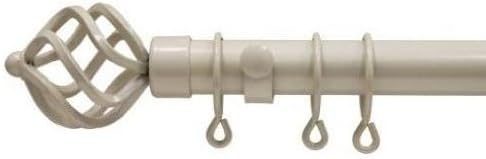 Forge 28-32mm Heavy Duty Telescopic / Extendable Metal Curtain Pole Set 4ft-7ft (1.2m-2.1m) in Cream Complete with Sugar Basket Finials, Rings and Brackets