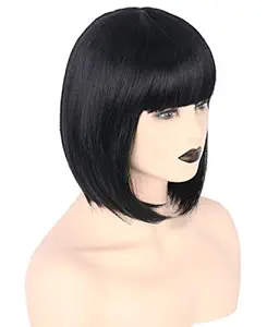 Smartstore Hair Wig Short Black Straight Cosplay Costumes Wig Blunt Cut Bob Wig (15 Inches) (Dark Brown)