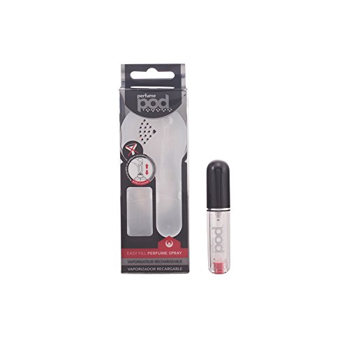 Perfume Pod Clear Refillable Perfume Atomiser with Spray & Genie-S Refill (Black)