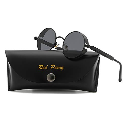 Metálico redondo gafas de sol polarizadas Voltear Ronda Lente para hombres y mujeres con protección UV400 (B/negro/negro, Polarizado)