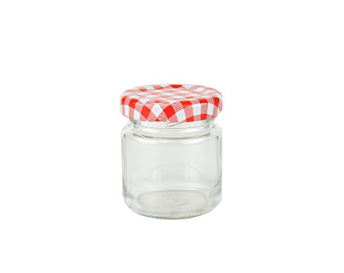 100er Set Rundgläser 53 ml Deckelfarbe rot weiß kariert TO 43 inkl. Diamant Gelierzauber Rezeptheft, Einmachgläser, Einkochgläser, Vorratsgläser, Mini Sturzgläser, Obstgläser, Portionsgläser, Gläser - 2
