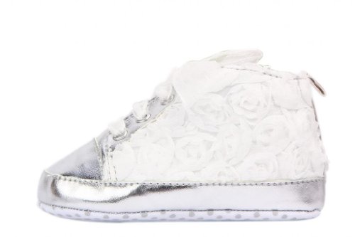 Bigood Infant Baby Non-Slip Lace Rose Shoes Walking Prewalker 12-18 Months White