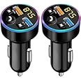 Bluetooth Car Charger, Bluetooth FM Transmitter in-car Wireless Radio Adapter for Music Player, Hands-Free Calling Car Phone Kit for iPhone 14 13 12 11 Pro Max Samsung Galaxy S23 S22 S21 S20 FE Ultra