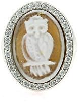 Ring cameo with owl surrounded by zircons 925 silver sterling hypoallergenic gold plated white size open