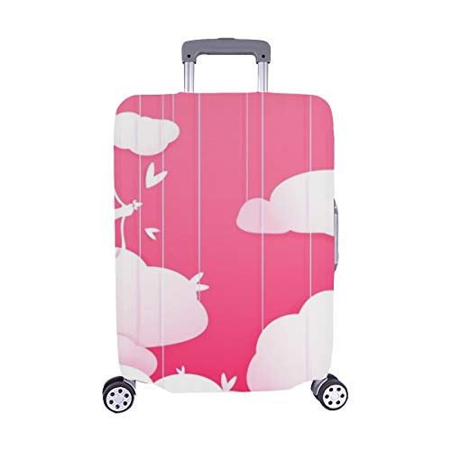 Cute Valentines Day Greeting Card Cupid Pattern Spandex Trolley Case Travel Luggage Protector Suitcase Cover 28.5 X 20.5 Inch