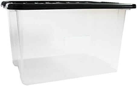 Set of 3 PLASTIX Clear Plastic Storage Box Boxes With Lids Home Office Stackable UK Made (30 LITRE, With Black Lid)