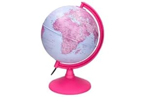 OLIVERIK Globo terraqueo con luz fisico y politico diametro 20 cm color rosa. Esfera con luz física y política de 20 cm de diámetro. Color rosa, con base y meridiano de plástico.