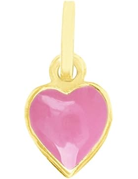 MyGold Herz Anhänger (ohne Kette) Gelbgold 585 Gold (14 Karat) 9mm x 6mm Mini Herzform Herzchen Emaille rosa Taufe...