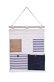 ✅ QUALITÄT: Premium Hängeutensilo hergestellt aus natürlicher Baumwolle (Leinen / Canvas Stoff) im Marine / Maritim Design | Stoffregal inklusive isolierter Rückwand mit Folie: Anti Schimmel, wasserfest, trocknet schnell - Wandaufbewahrung ideal für Bad, Dusche & Badewanne