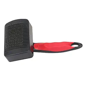 PoochBox Grooming Self Cleaning Slicker Hair Brush for Dogs & Puppies, Medium (Red, Black Colour)